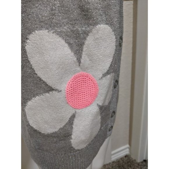 JUSTICE Flower Power Gray Glitter Sparkle Cardigan Sweater Sequins Size 12 - Picture 3 of 10